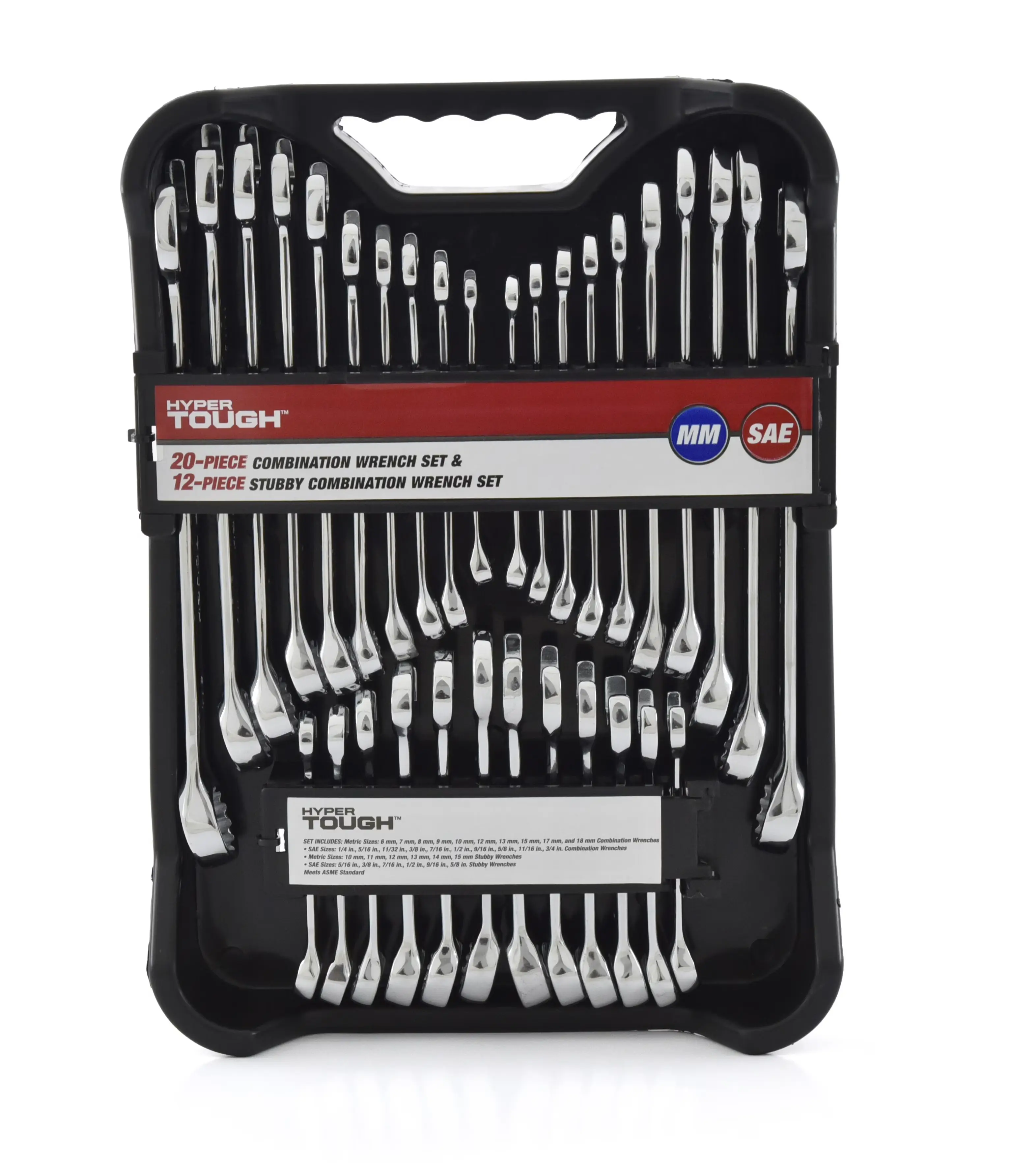 32-Piece Combination Wrench Set, SAE & Metric, Chrome Vanadium Steel, Standard & Stubby Sizes, Storage Case Included