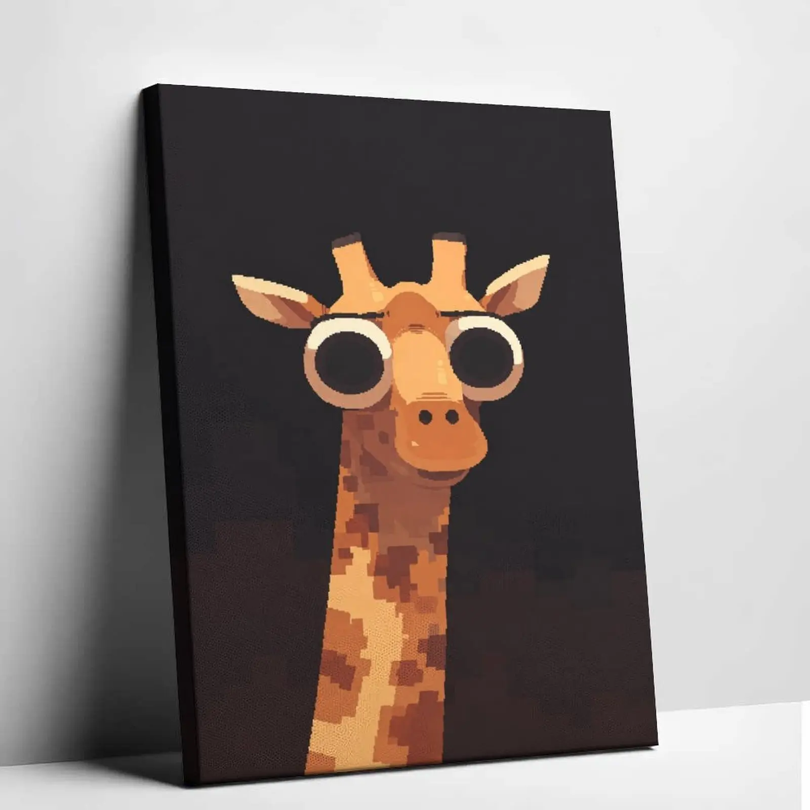Funny Giraffe Pixel Canvas Wall Art Poster, Artistic Silly Animal Print, Retro Aesthetic Decoration for Kids Bedroom & Living Room Home Decor