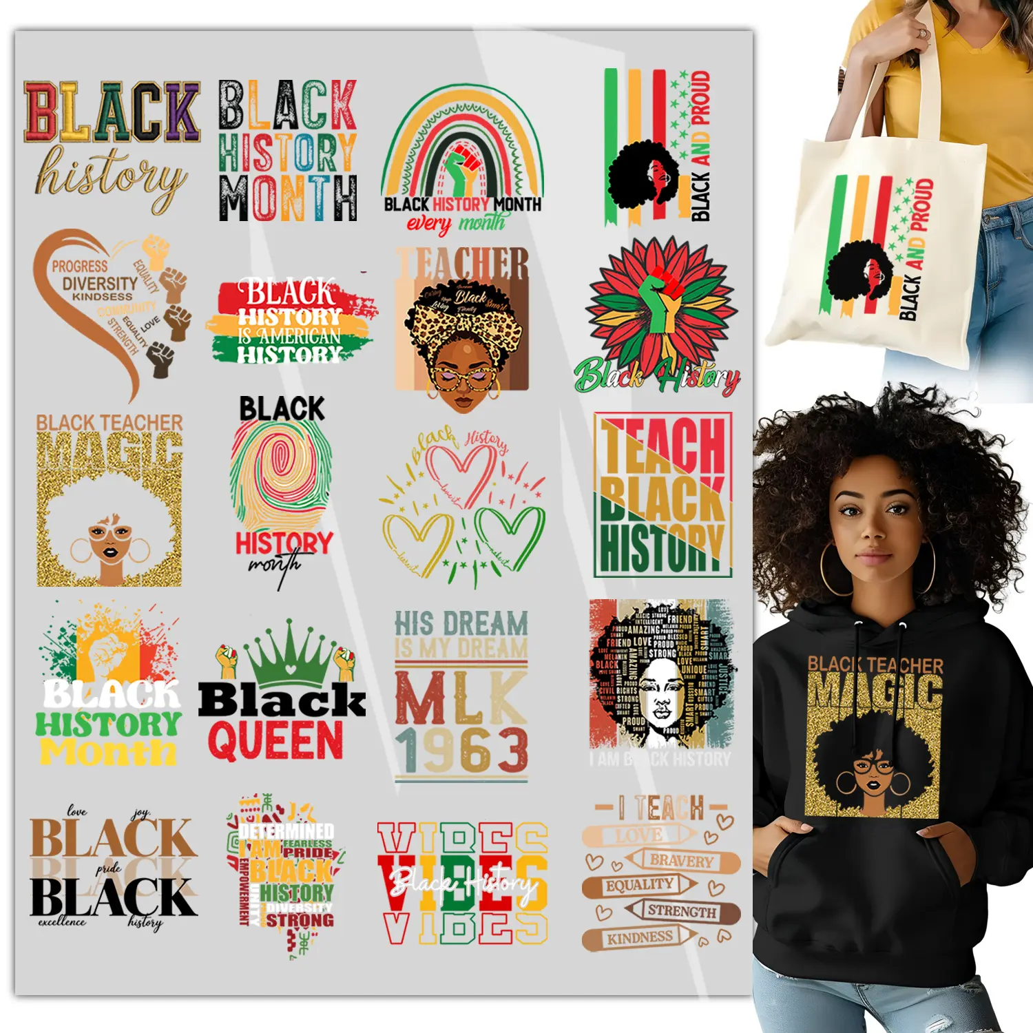 20Sheet Dtf Transfers Ready to Press Juneteenth Culture Black History Month Iron on Transfers,  for for T Shirts Clothing Backpack DIY