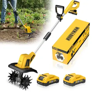 Alloyman 20V Cordless Tiller Cultivator, 360RPM Electric Garden Tiller, with 2 * 2.0Ah Batteries & Charger, 9In Tilling Width and 6.6In Depth Garden Rototiller for Lawn/Gardening/Soil Cultivation, Gifts for Perfect Christmas and New Year Idea