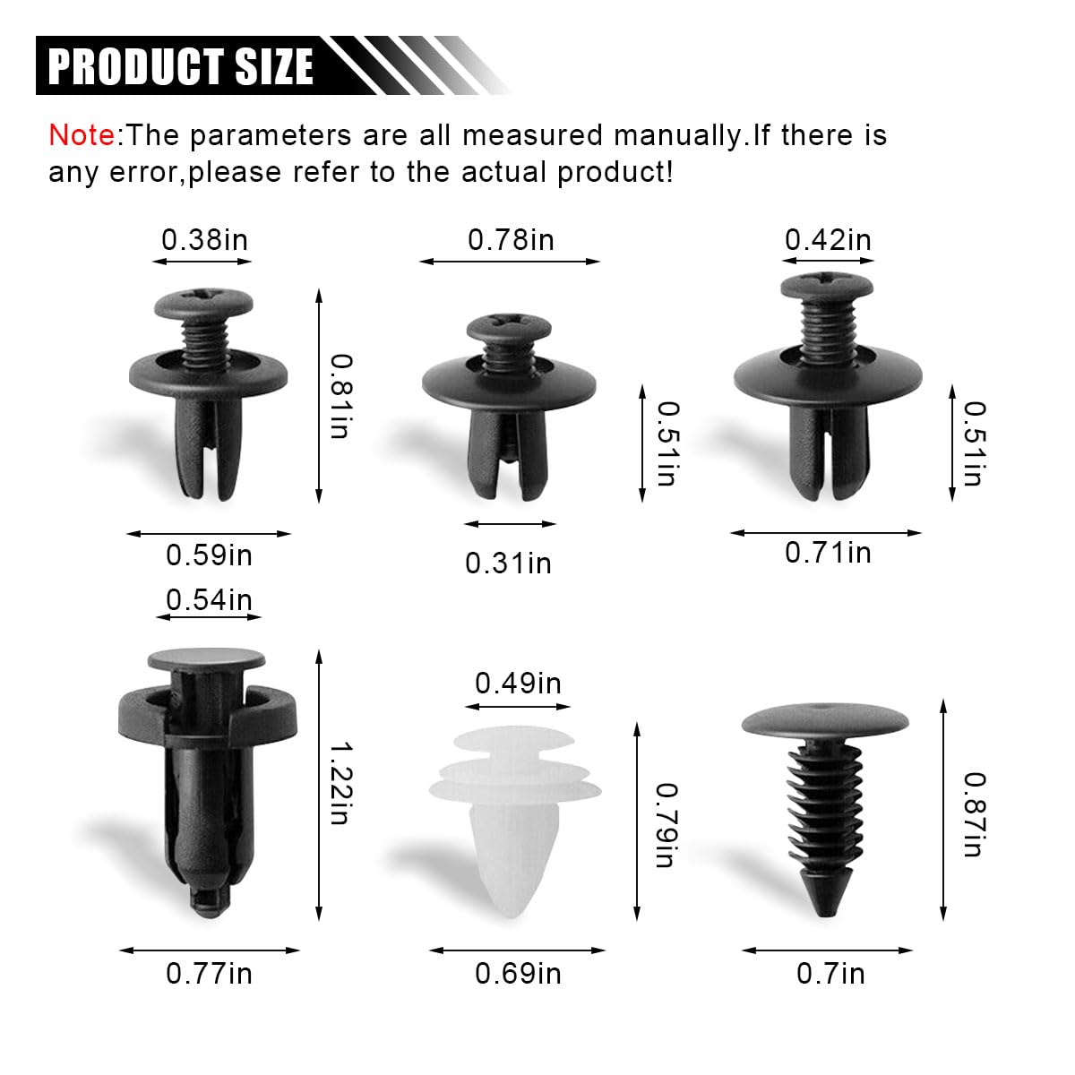 100 PCS Car Bumper Retainer Clips, 6.3mm 8mm 9mm 10mm Nylon Fasteners Rivet Replacement Kit, Push-in Screw Bumper Push Rivet Clip with Removal Tool, Suitable for Most Models (Black)