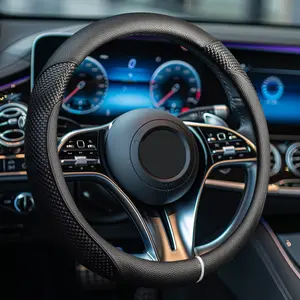 KAFEEK Diamond Soft Leather Steering Wheel Cover - Anti-Slip Warm in Winter and Cool in Summer - Universal 15 inch Black