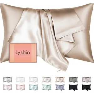 Mulberry Silk Pillow Cases Standard Size with Hidden Zipper, Ultra Smooth and Soft Breathable Cooling Silk Satin Pillowcase for Hair and Skin, Gifts for Women Men (Champagne, 20x26 Inches, 1 Pack)