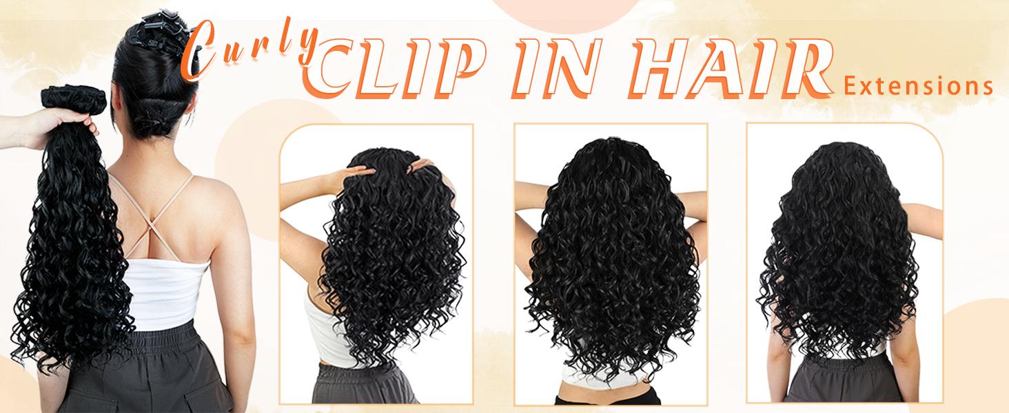 Vigorous Curly Clip In Hair Extensions,4PCS 20 inch Thick Curly Hair Extensions Lace Weft Curly Clip Ins Invisible Natural Synthetic Hairpieces for Women, Extensions Hair, Loose Curly Synthetic Extensions & Pieces