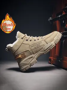 Men's Winter Snow Boots, Lace-Up Mid-Calf Design, Thick Fleece Lining for Warmth and Comfort, Ideal for Cold Weather Sports and Casual Wear, Tactical