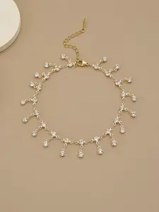 Women's Rhinestone Anklet, Elegant Crystal Fringe Ankle Chain, Sparkling Diamond Pendant Foot Fashion Jewelry, Ankle Bracelets