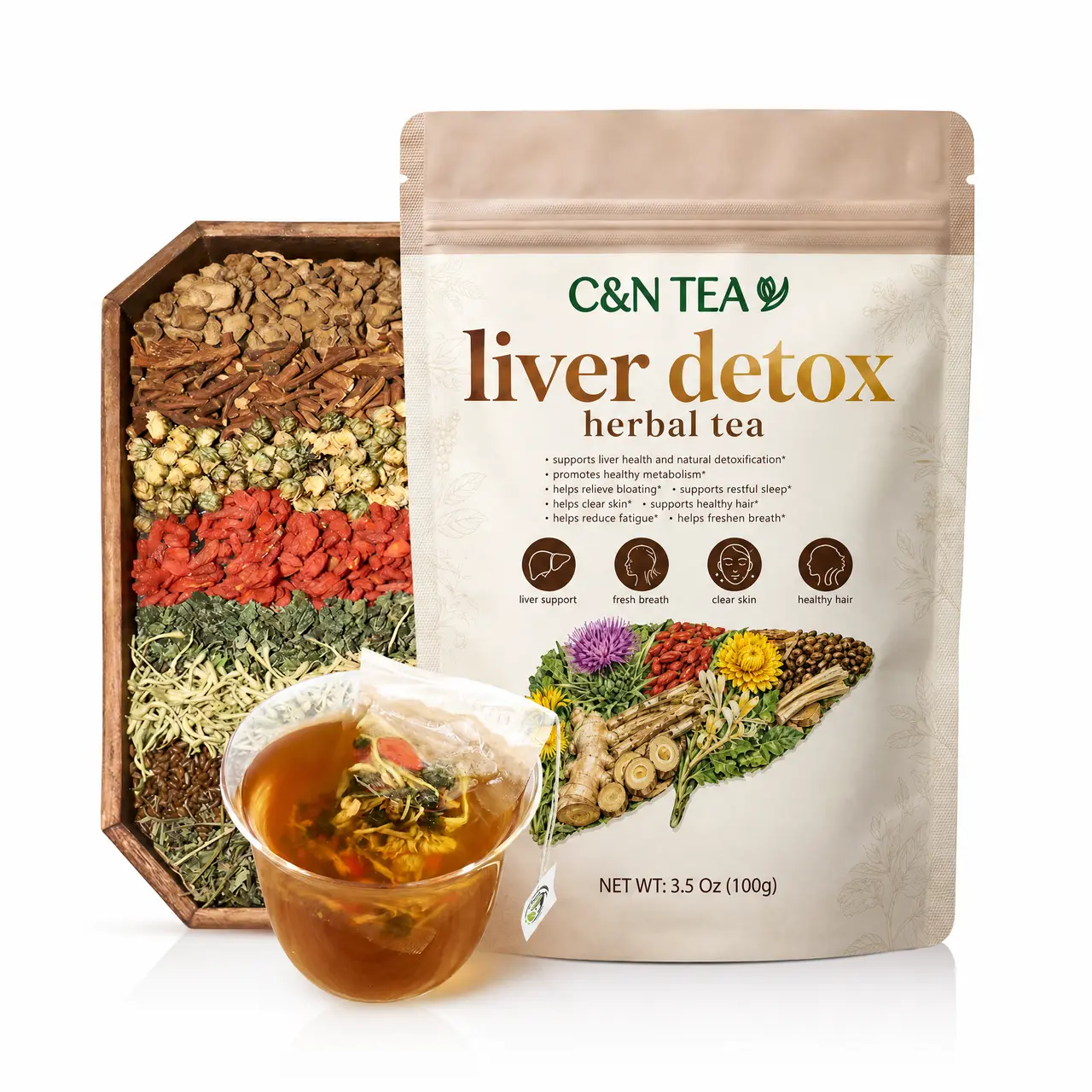 Liver Detox Herbal Tea,with Milk Thistle, Liver Cleanse Detox Tea, Dandelion Root,Chrysanthemum Natural Loose Leaf Tea for Liver Health,Caffeine-Free(1 Pack/20Bags)