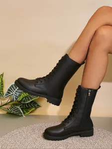 New Classic Mid-Calf Boots, Laces + Side Zipper, Stylish and Comfortable, Casual PU Leather Shoes for Fall & Winter