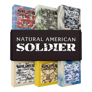 Men’s Natural Bar Soap 6 Pack – American Soldier Masculine Scent, Organic Shea Butter & Essential Oils, Moisturizing Body Wash Soap for Men, Made in USA (5 oz Bars)