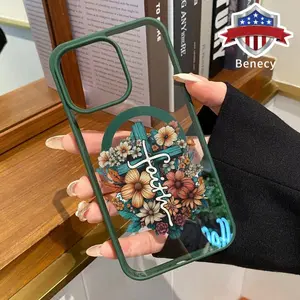 Vintage floral cross Pattern Magnetic Phone Case Supports Wireless Charging for iPhone 15 16 14 Pro Max 13 12 11 XR XS Plus E Shockproof Non Slip Protection Silicone Transparent Acrylic Cover Cellphone Protective