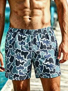 Men's Camouflage Pattern Beach Shorts, Summer Beach Trunks, Casual All-Over Print, Fitted Design, Ideal for Outdoor Activities and Vacation Wear, Swim Trunks