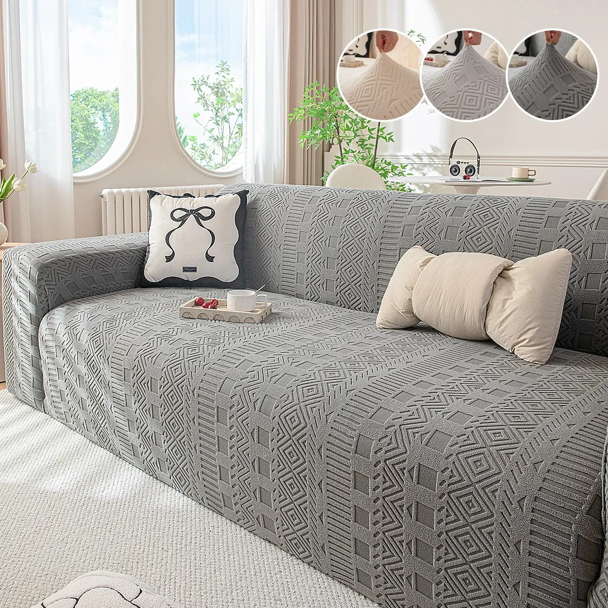 Modern Geometric Sofa Cushion Cover, Soft Sofa Protector, Soft Couch Protector, Reusable All-Season Multi-Functional, Pet-Friendly, Easy to Clean, Washable Sofa Protector, Comfortable & Durable