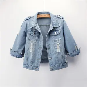 Denim Jacket Women's Short Slim Fit Three-quarter Sleeve Denim Jacket Long Sleeve Top Ripped Large Size summer vest Blue Womenswear plus sizesets Coats Outerwear
