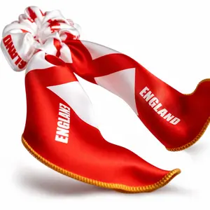 England Hair Accessories Set - Red White Scrunchie Headband Hair Clips, Satin Fabric Saint George Cross Fan Gear, Soccer Football Match Day Style for Women Girls # kid teen girl # mother day birthday gift
