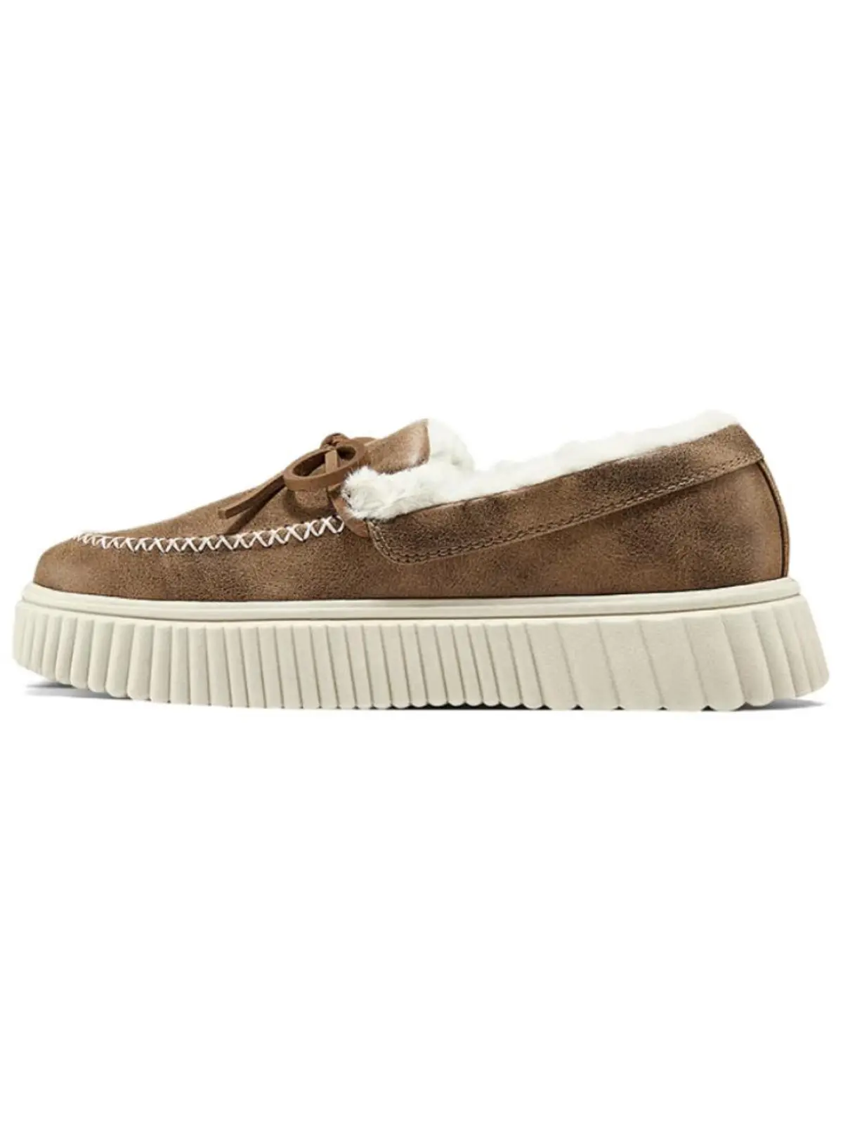Women's Slip-On Moccasins, Cozy Casual Shoes with a Plush Synthetic Wool Lining and Platform Sole for Quick Errands, Cushioned Platform Sole