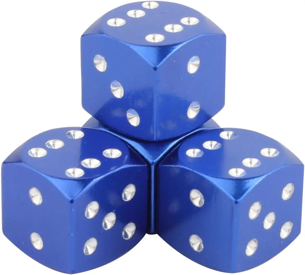 4pcs Tyre Valve Stem Caps for Universal Car Motorcycle Bike Aluminum Alloy Dice Style Blue