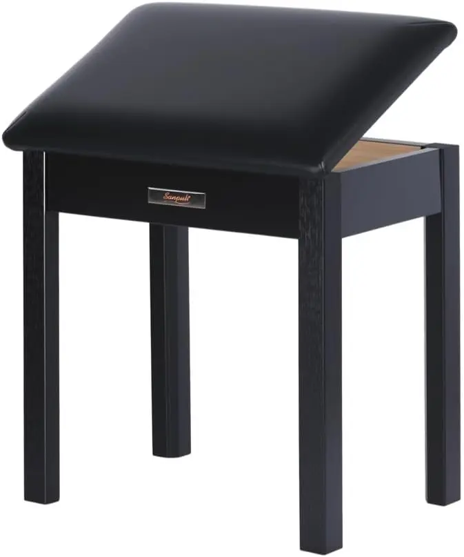Solid Wood Piano Bench with Storage, Piano Stool and Padded Cushion, Keyboard Bench with Bookcase, Piano Chair and Piano Seat with High-Density Sponges.