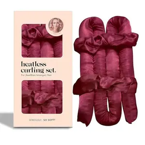 Satin Heatless Curlers Set – Heatless Curls Overnight with 39" Hair Curler & 2 Satin Scrunchies – a lazy person's sponge curling iron, no-iron long updo styling tool. (Burgundy)