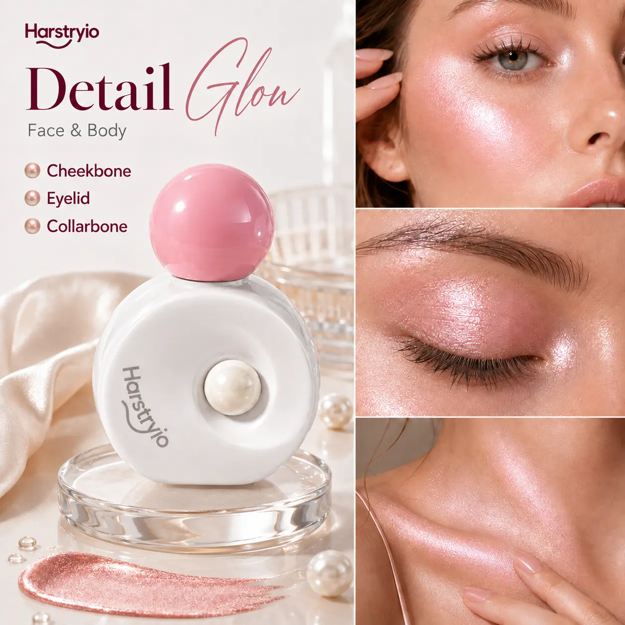 Radiant Liquid Highlighter, Buildable Glow Face & Body Shimmer, Smooth Shine Dewy Illuminator, Lightweight Makeup for Cheekbone, Eyelid, Collarbone, Legs, Cheek, Eye, Lip, Women’s Daily & Party Beauty Gift