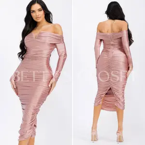 Nadia Off Shoulder Midi Dress With Crystal Accents