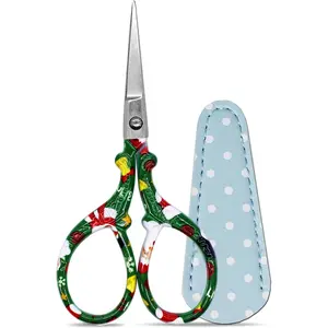 Small Embroidery  3.6Inch Stainless Steel  with Leather Scissor Cover Little Straight Stainless Steel Pointed Tip Shears for Thread  Artwork Needlework