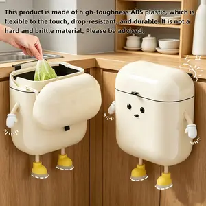 UFORU 12L Large Size Cute Cartoon Hanging Trash Can with Lid, ABS Plastic, Leak-Proof, Easy-to-Clean Smooth Surface for Bathroom, Office