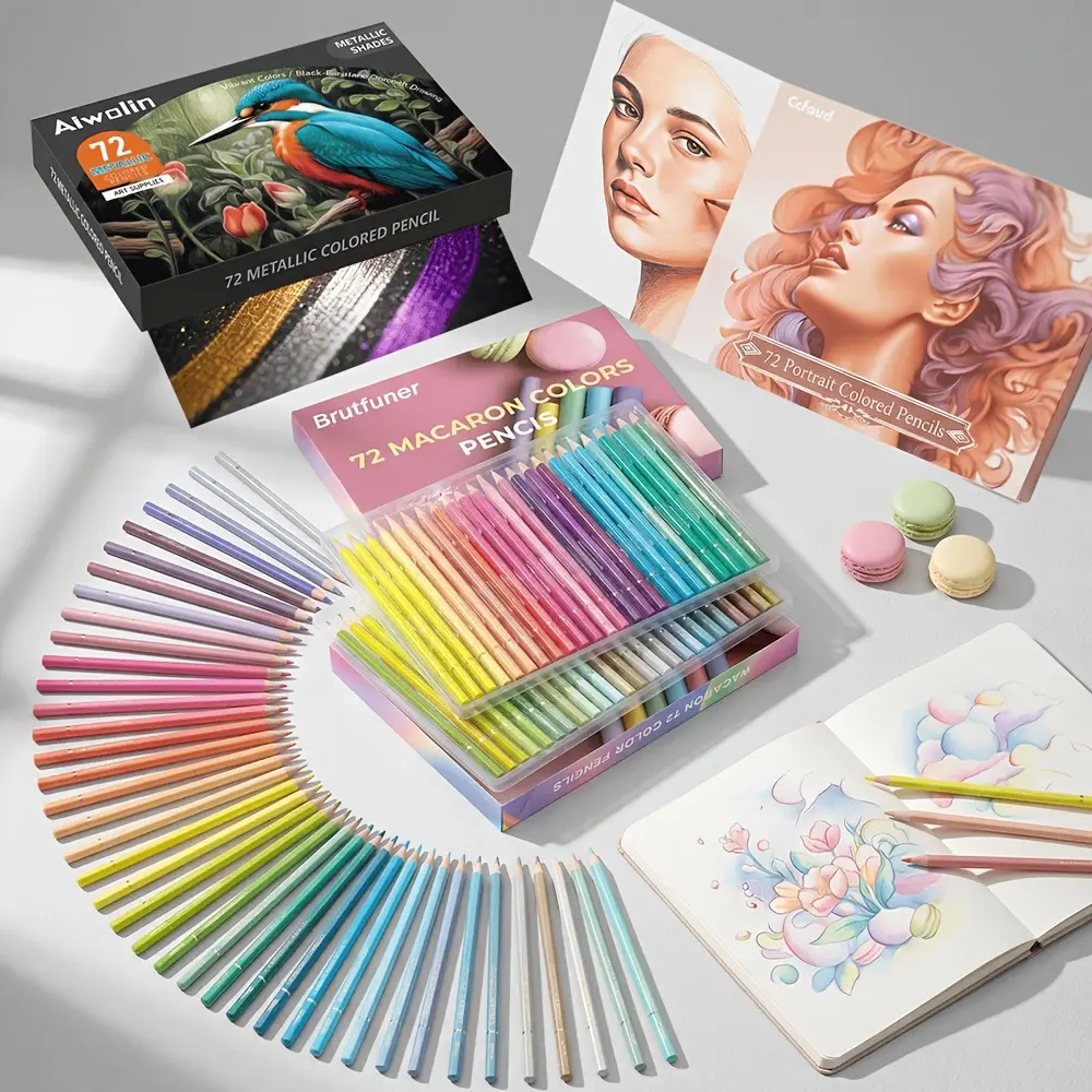 72 Colors Metallic/Macaron/Skin Tone Colored Pencils Set, Premium Soft Core Color Pencils for Adult Coloring, Drawing & Sketching, Vibrant Art Supplies