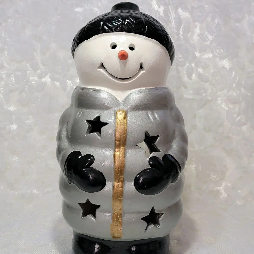 Large Handpainted Talavera Mexican Pottery Snowman Luminary 14.5” Candle Holder