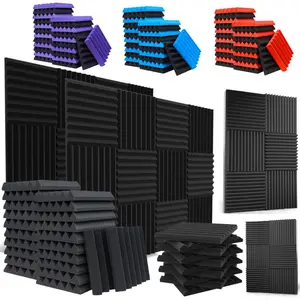 12-48 Pack of 1 X 12 X 12 Inches Acoustic Foam Panels - Soundproofing Soundproof Noise Reducing Wall Acoustic Foam - High Density - Flame Retardant - for Home Work Recording Studios Gaming Meeting Room, Black/Red/Blue/Gray/Purple Color