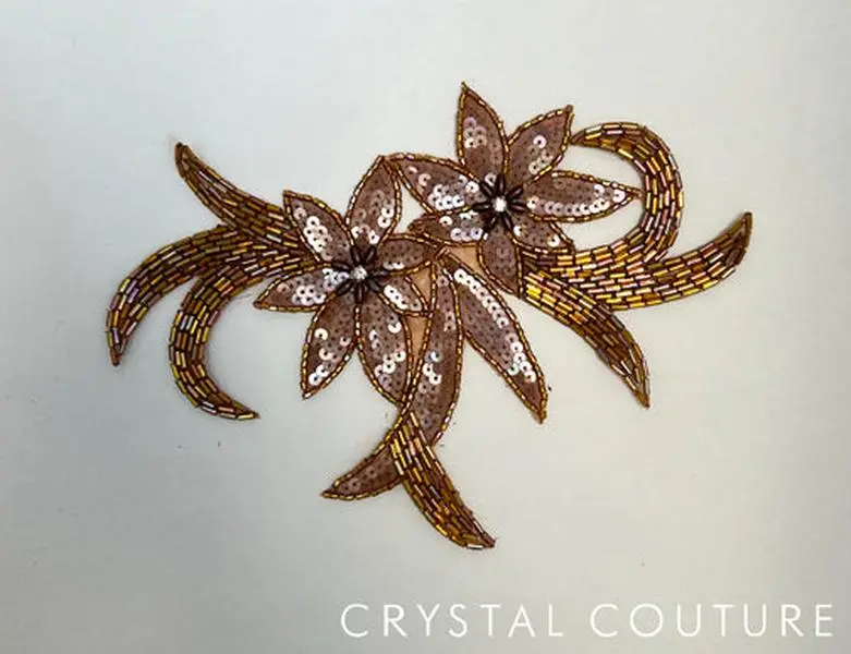 Bronze Beaded/Sequin Floral Applique