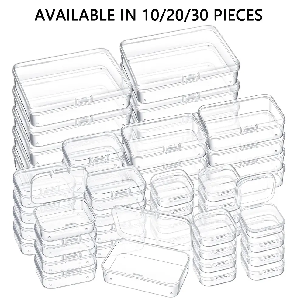 transparent plastic storage containers with lids, Clear plastic containers - stackable durable plastic vessels. Ideal for home use, crafts, jewelry, manicure supplies and sewing accessories