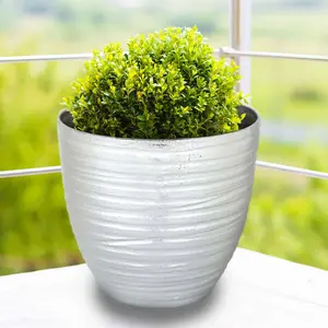 Metallic Silver Textured Finish Large Indoor Flower Plant Pot, Decorative Indoor/Outdoor Planter 12"