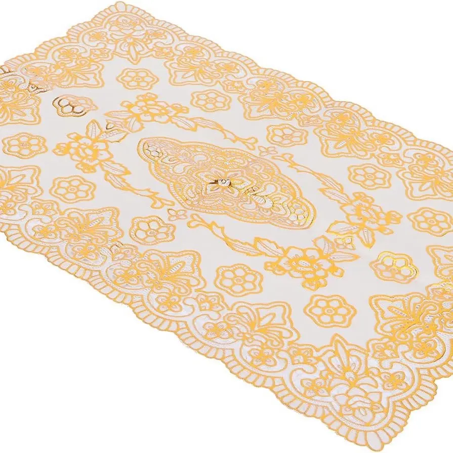 Gold Placemats & Coasters Set - Square Kitchenware for Home Dining Table, 4-Piece 11.8x17.7In Washable Wipeable Plastic Placemats, Heat Resistant Nonslip Cup Coaster Pads