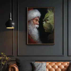 (No Frame) Santa and Grinch Art, Christmas Poster, Funny Wall Art, Festive Wall Art, The Grinch Print, Christmas Vintage Santa Prints, Santa Art