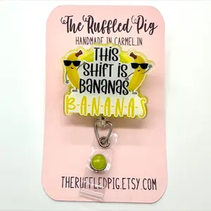This Shift is Bananas Badge Reel - Lanyard - Clip, Nurse ID Holder, RN nurse, Sarcastic Humor Cute interchangeable topper, teacher lanyard
