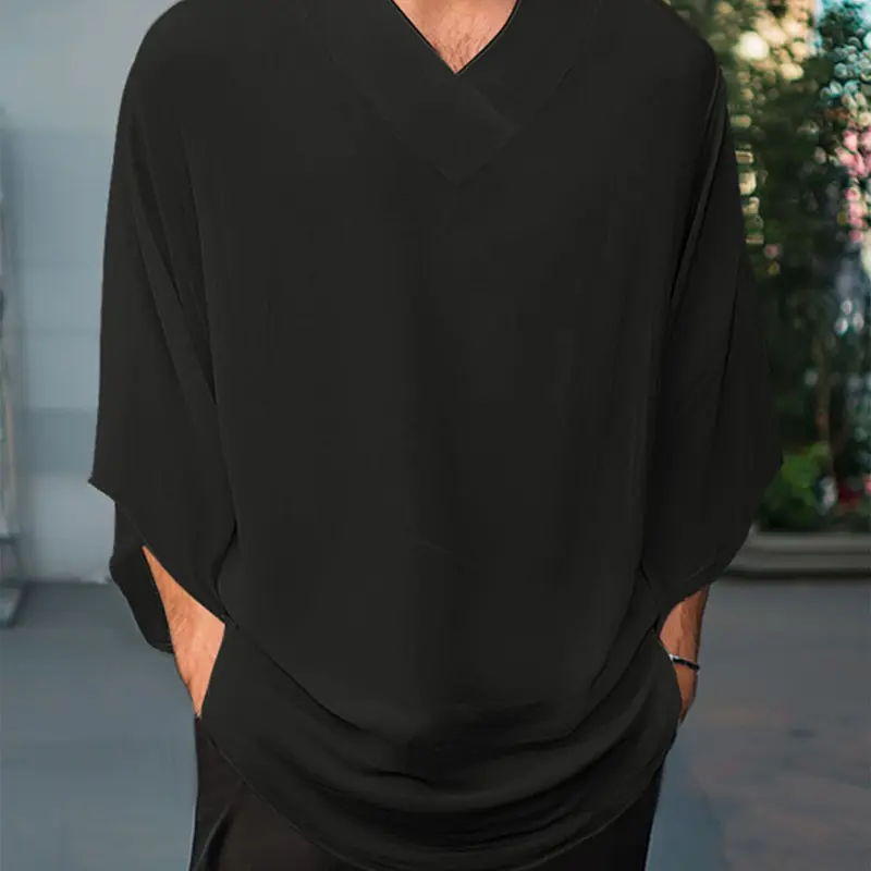 INCERUN Men's Fashion Streetwear Casual Loose Basic Baggy Oversized Plain Solid Color Transparent Seven-Quarter Sleeve T-Shirt, Menswear Perfect for Summer Daily or Vacation Wear