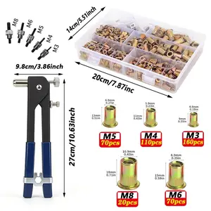 430pcs Rivet Nut Gun Core Kit M3/m4/m5/m6/m8, Repair Tool Set for Flat Head Screws & Anti-Locking Nuts, Durable Maintenance Tools