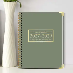 Monthly Planner Notebook 2027-2029, Sage Cover, Wire Binding, Ample Writing Space, Office Planning, Home Management, Project Tracking