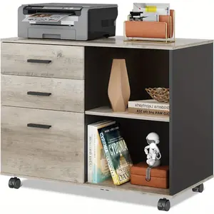 Three-Drawer Wooden File Cabinet, Mobile Side File Cabinet, Printer Stand with Open Storage Shelves Suitable for Home Office