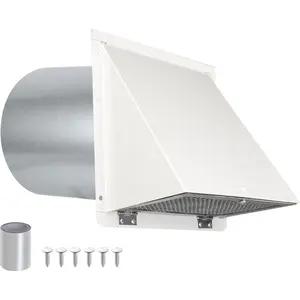 6 Inch Hooded Wall Vent with Screen and Damper Exhaust Vent Cover Cap for Outdoor Kitchen Range Hood Dryer Ventilation Outside Wall Mount Air Exhaust Extractor Galvanized Steel White