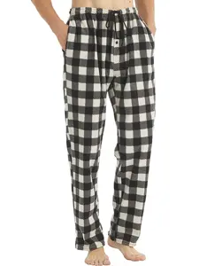 Men's Breathable Fleece Plaid Pajama Pants, Loungewear, Large and Extra-Large Sizes Available, Comfortable Homewear for Daily Use