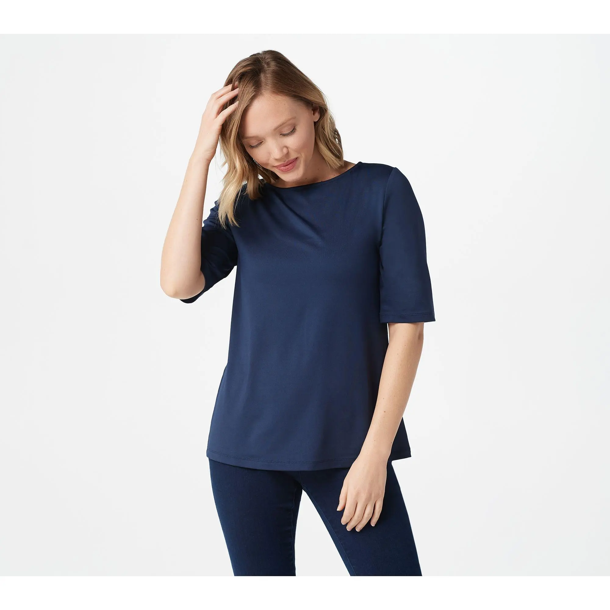 Susan Graver Essentials Butterknit Elbow Sleeve Bateau Neck Top