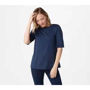 Susan Graver Essentials Butterknit Elbow Sleeve Bateau Neck Top