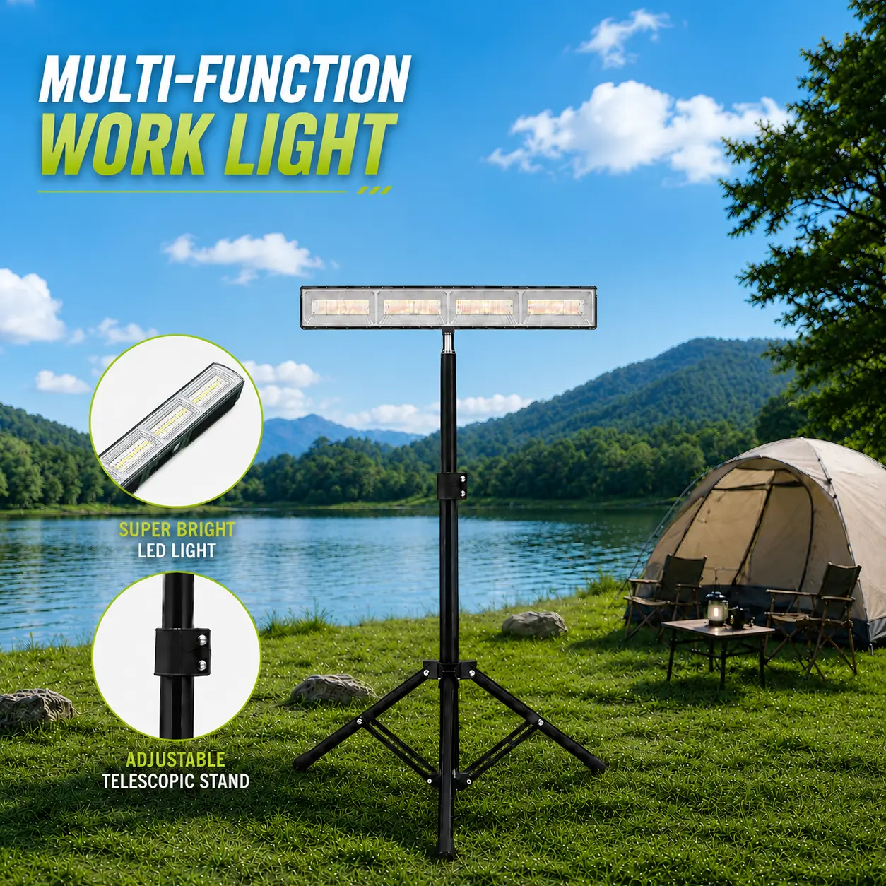 168-LED Rechargeable Camping Light & Work Light, 4000mAh Portable Backup Light with USB Output for Device Charging, Magnetic Base,  Battery Display & 3 Light Modes, Water-Resistant Outdoor Light for Camping, Emergency portable lantern,flood lights