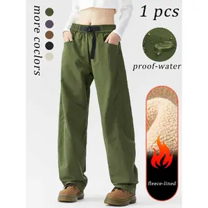 Women's Outdoor Hiking Pants, Windproof Waterproof Fleece Lined Thickened Loose Fit, New Trendy Mountain Climbing Workwear