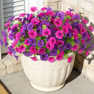 12 Bundles Morning Glory Artificial Flowers for Outdoor Decoration, UV Resistant Fake Plastic Plants & Artificial Greenery for Indoor, Outdoor, Garden, Patio, Window Box, Home Decor