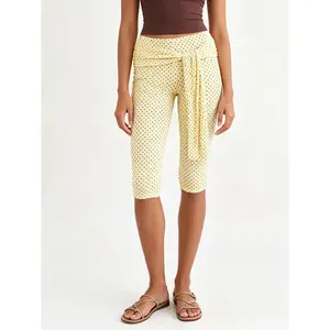 Women’s Capri Pants Fashion Low Waist Side Tie KnotFit Cropped Pants Trousers