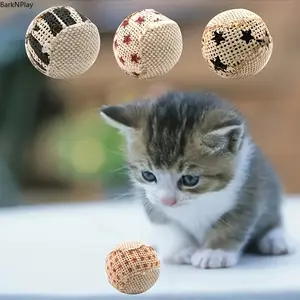 Interactive Cat Ball Toys with Sound, Sisal Chase Toys for Cats and Kittens, Durable Natural Fiber Cartoon Balls for Self-Play, Exercise, Hunting Training and Boredom Relief, Random Styles