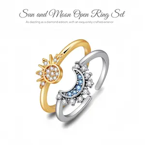 SGGUI Adjustable Sun & Moon Design Ring Set,New Style Fashion Jewelry for Party, Daily Clothing Decor, Trendy gift for your girlfriend, Friendship Promise Ring,Valentine’s Day