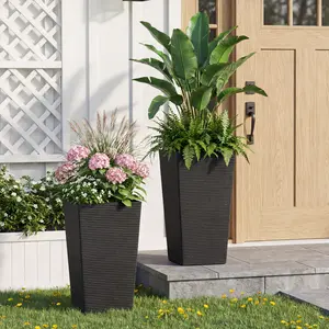 27.2-Inch Tall PE Tapered Planter Pots with Woven Texture (Set of 2)